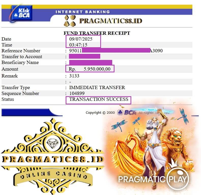 Bukti transfer jackpot Mega888