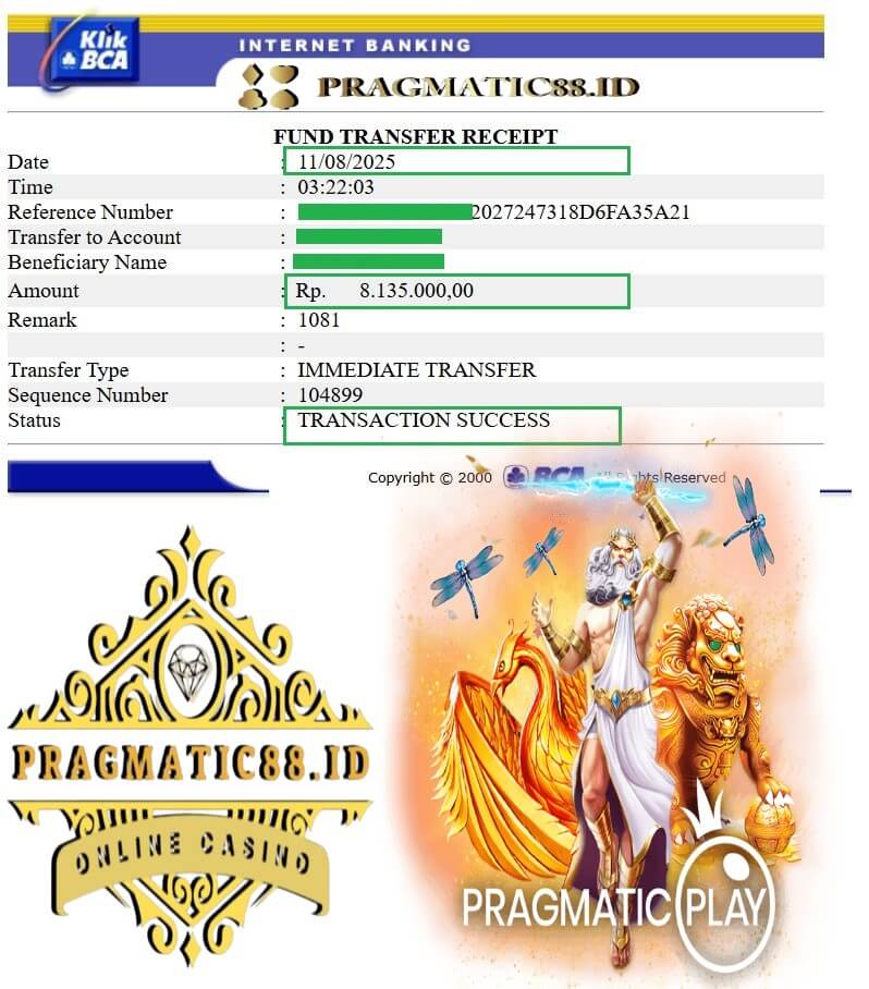 Bukti kemenangan Thomas Clark di Mega888