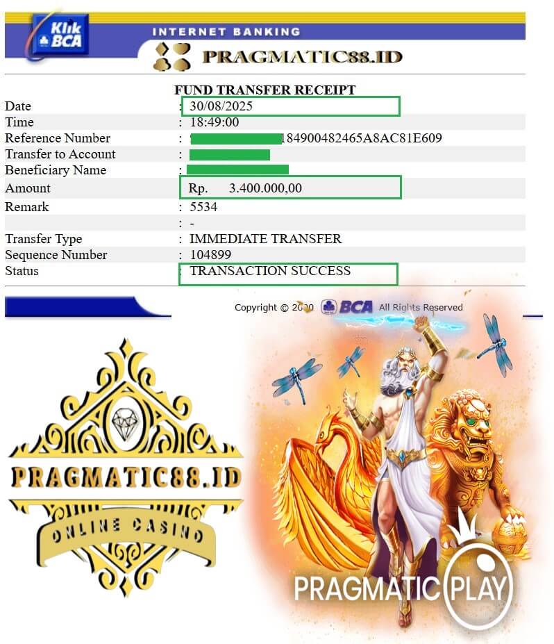 Bukti transfer bank jackpot gue