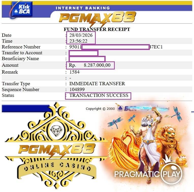 Bukti transfer kemenangan gue dari ACE333