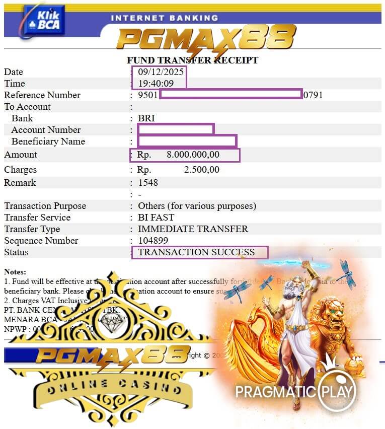 Slip transfer bank bukti kemenangan gue