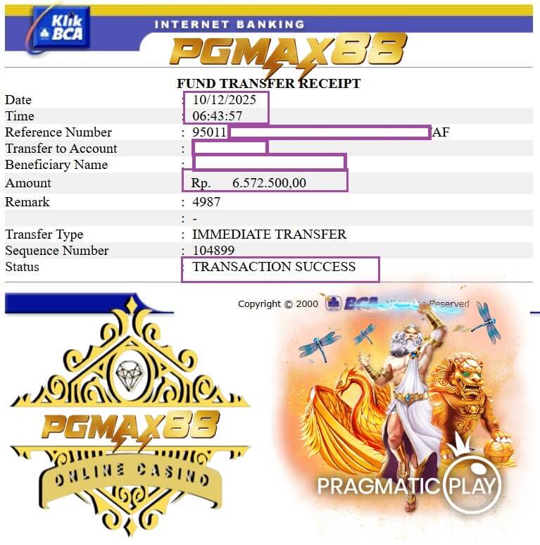 Bukti transfer kemenangan dari rival