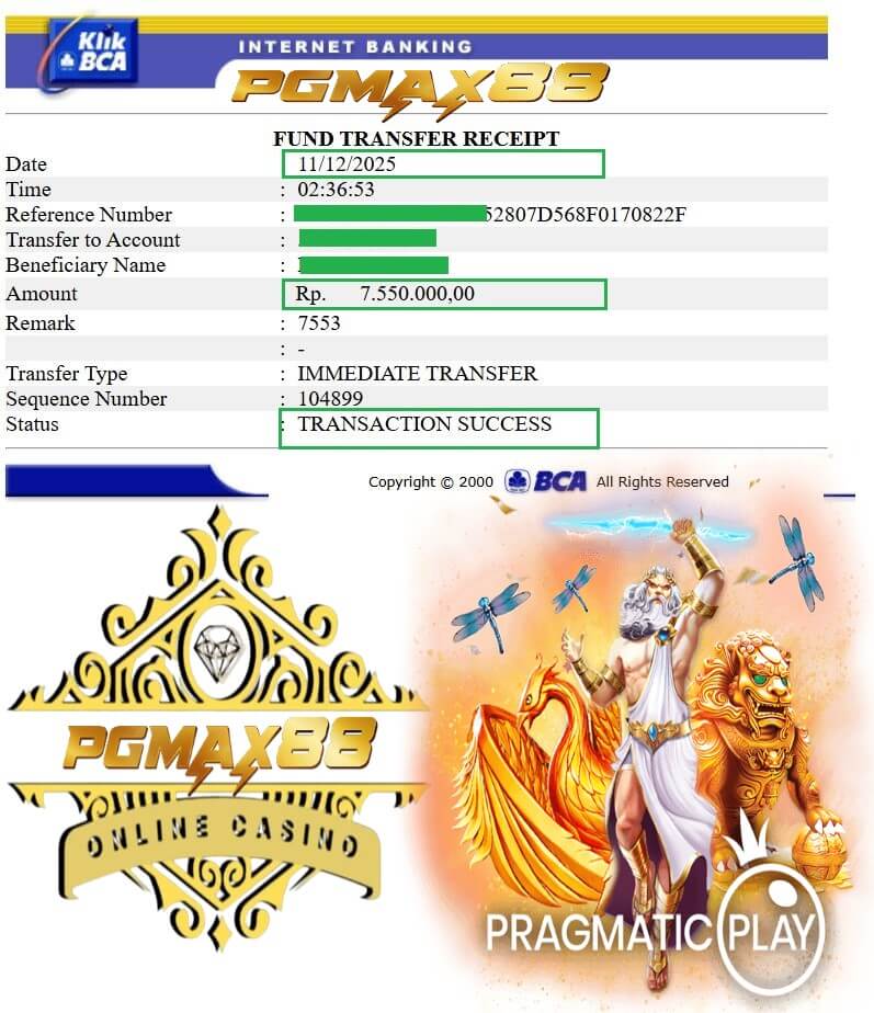 Bukti transfer kemenangan dari rival taruhan