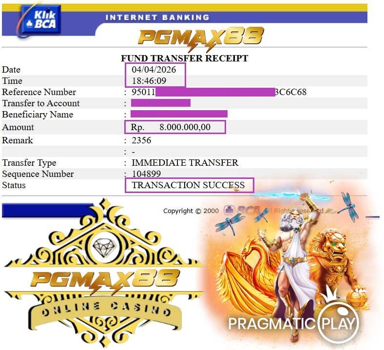 Slip transfer bank bukti kemenangan gue di NTC33