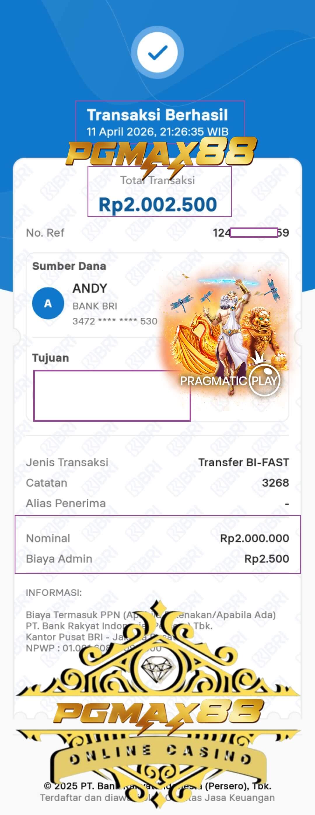 Bukti transfer jackpot NTC33, angka-angka itu nyata