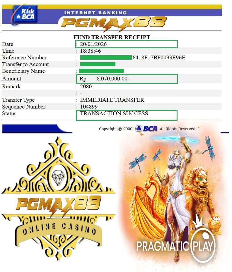 Slip transfer bank bukti kemenangan jackpot poker