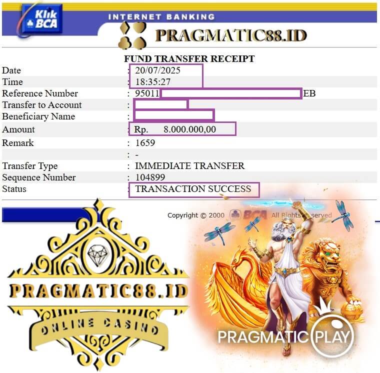 Bukti transfer bank kemenangan kami
