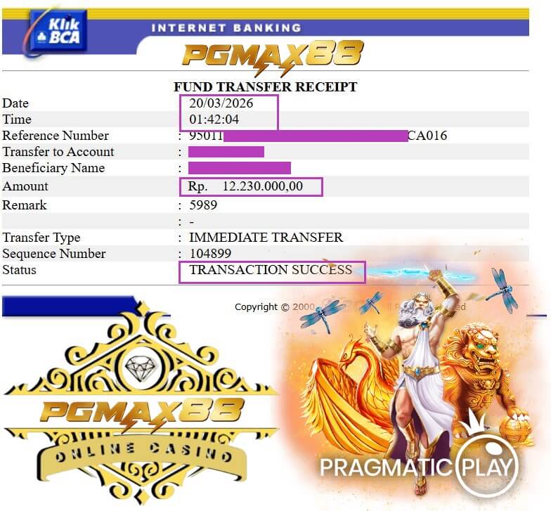 Bukti transfer kemenangan gue di arcade