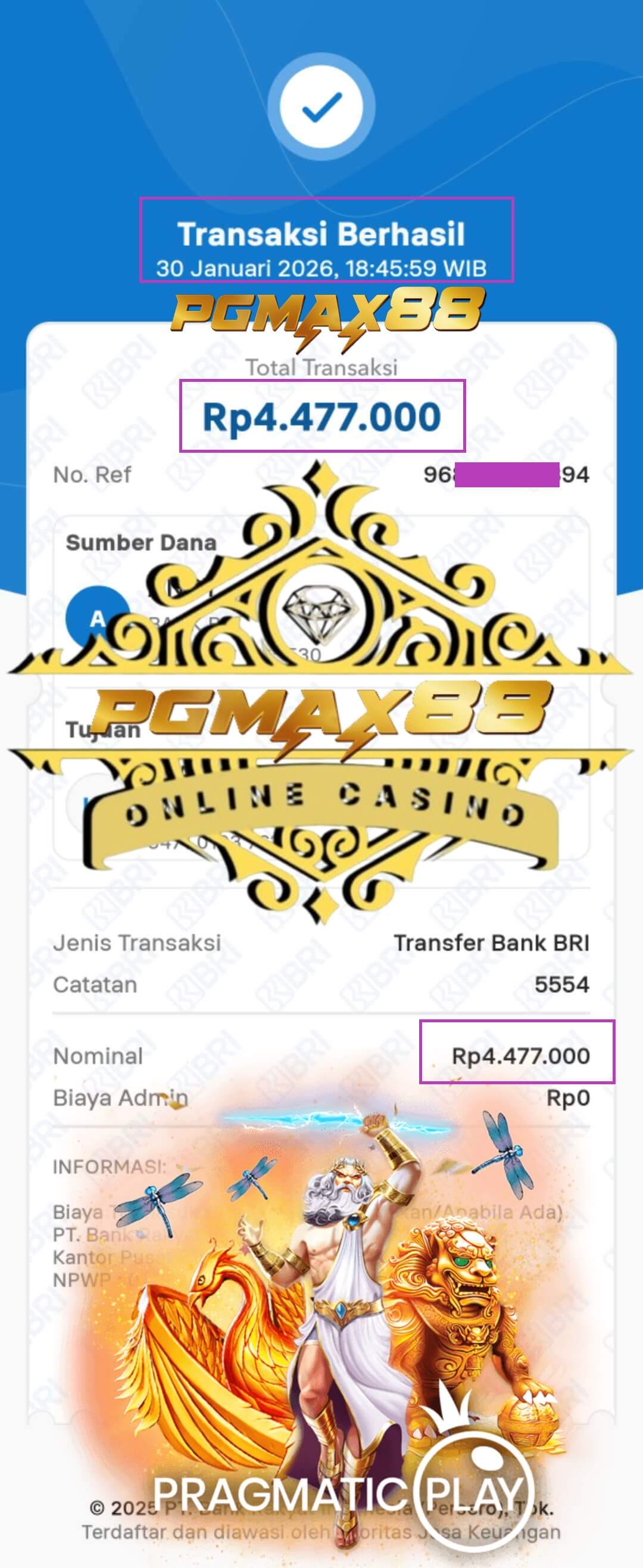 Bukti transfer jackpot slot Live22 ke rekening bank