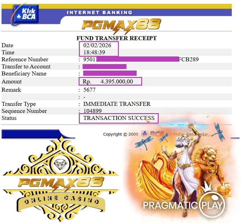 Slip transfer bank bukti pembayaran jackpot dari sesi Live22