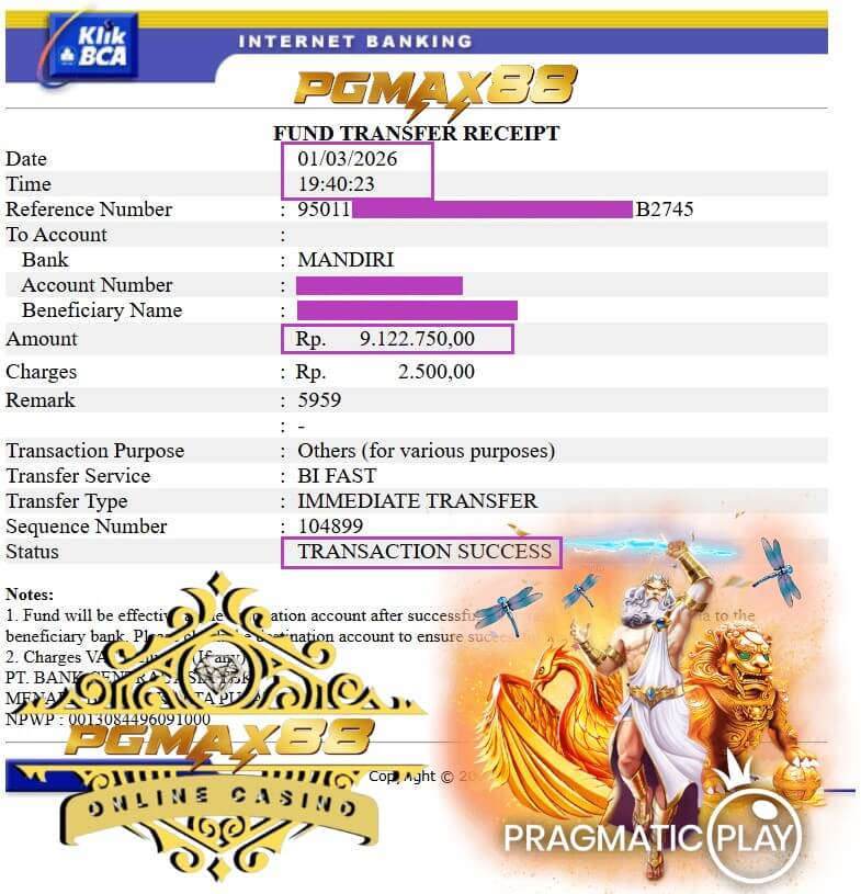 Bukti transfer kemenangan gue dari slot NTC33