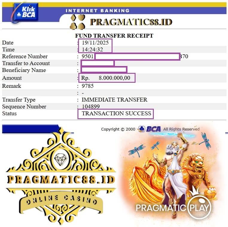 Bukti transfer kemenangan slot Pussy888