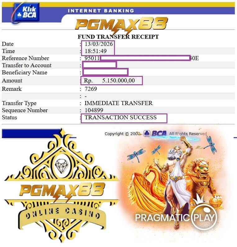 Bukti transfer kemenangan slot NTC33 ke rekening temen