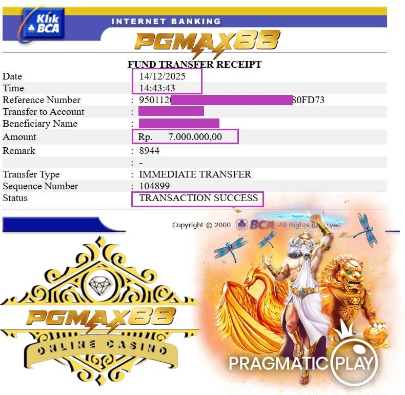 Bukti transfer jackpot NTC33 masuk ke rekening