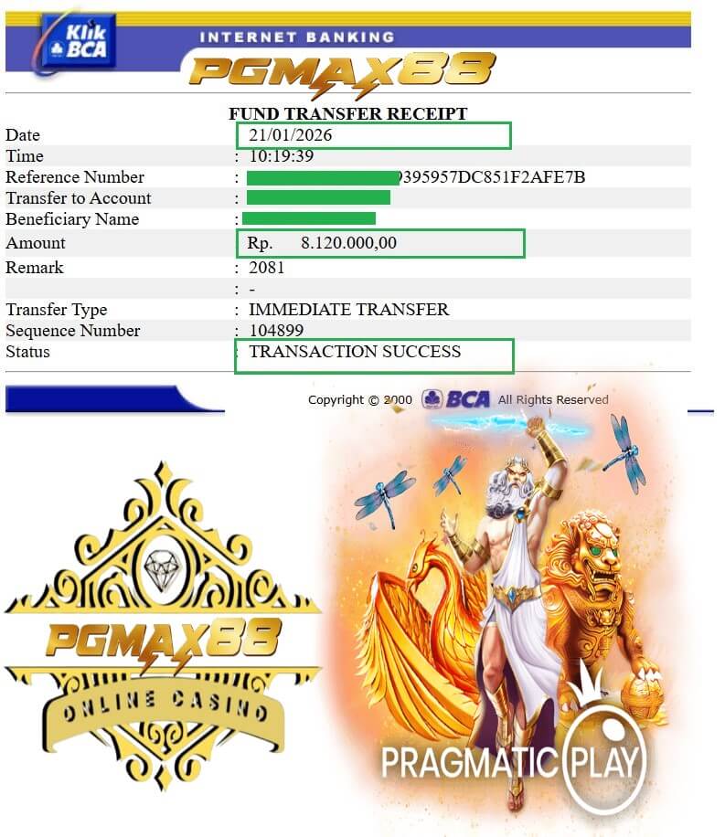 Bukti transfer bank dari kemenangan gaming gue