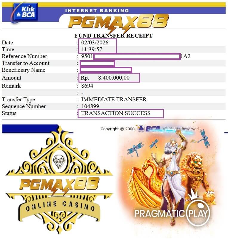 Bukti transfer bank dari kemenangan gue