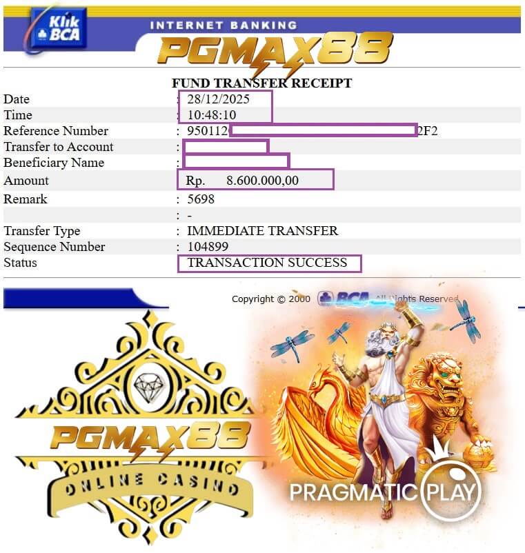 Bukti transfer kemenangan dari grind semalaman