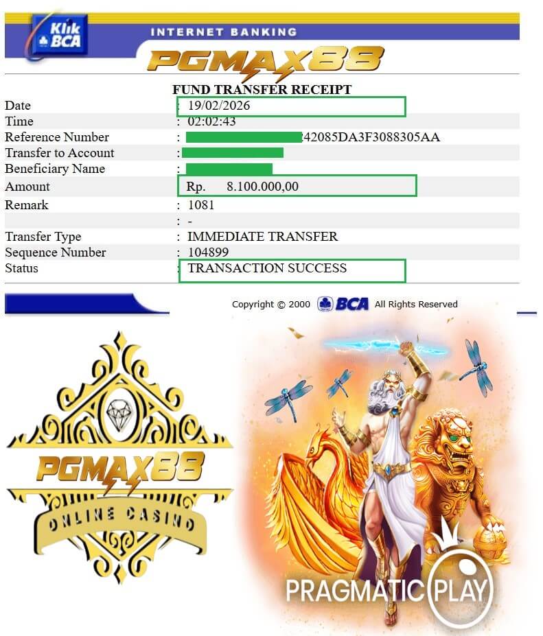 Bukti transfer kemenangan dari rival