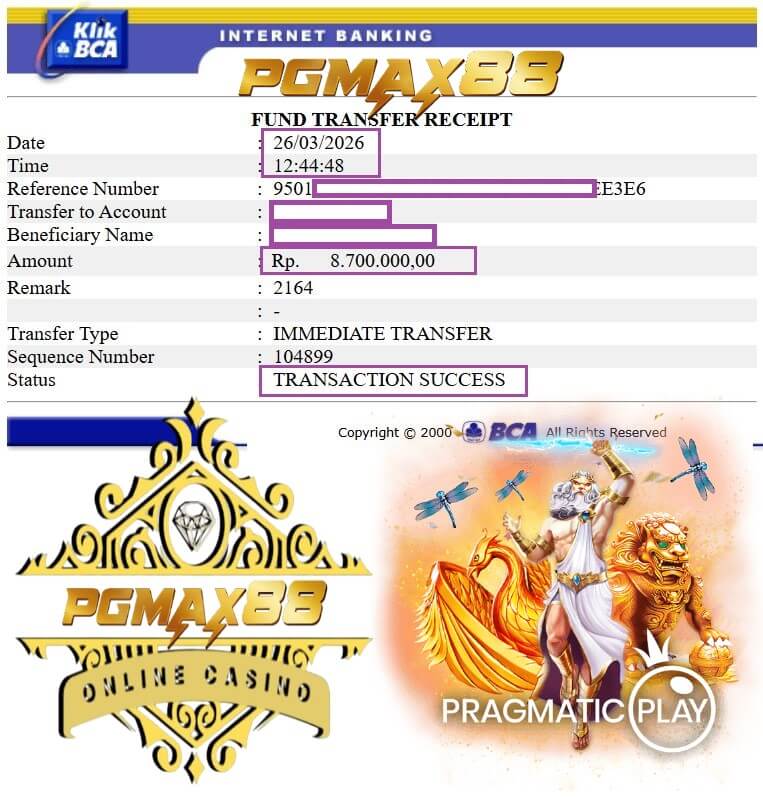 Bukti transfer bank dari kemenangan malam itu