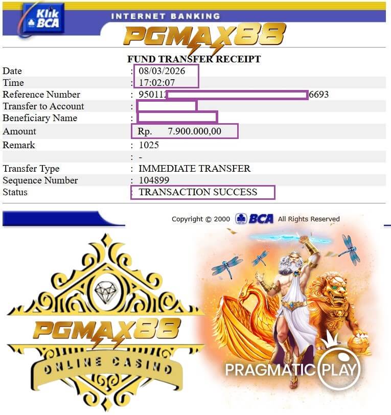 Bukti transfer kemenangan kasino online yang bikin senyum lebar