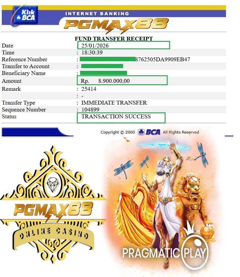 Slip transfer bank bukti kemenangan besar dari game malam itu