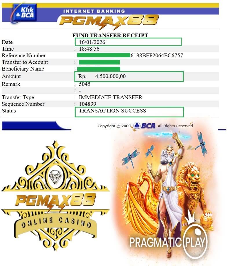 Bukti transfer bank dari kemenangan Joker123