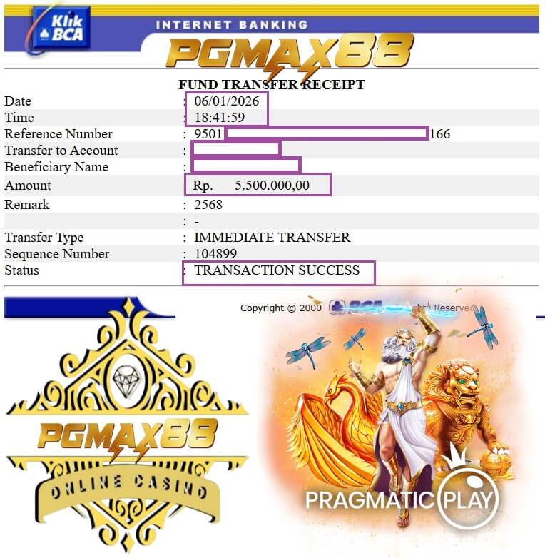 Bukti transfer kemenangan dari duel malam ini