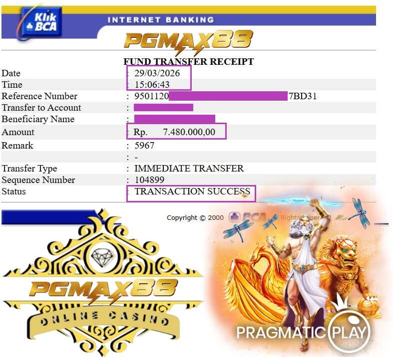 Bukti transfer kemenangan dari NTC33