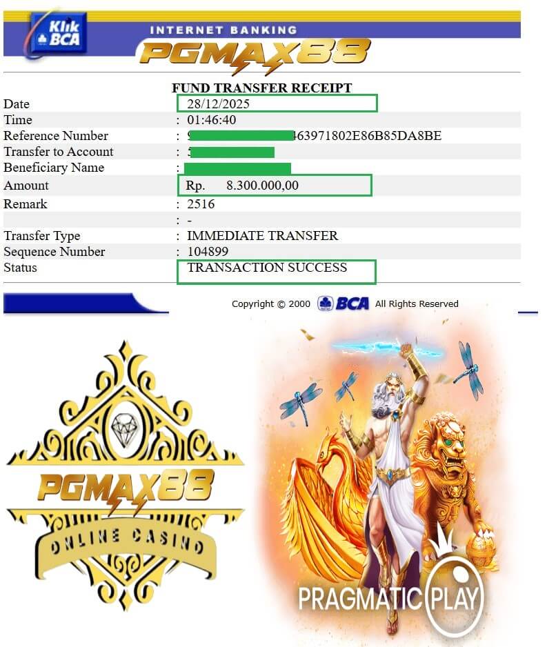 Bukti transfer kemenangan gue dari sesi grind NTC33