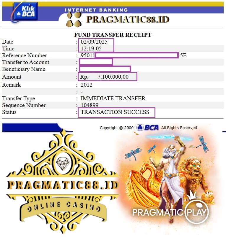 Bukti transfer bank dari kemenangan gue