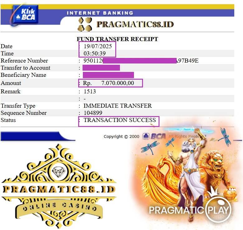 Bukti pembayaran kemenangan besar