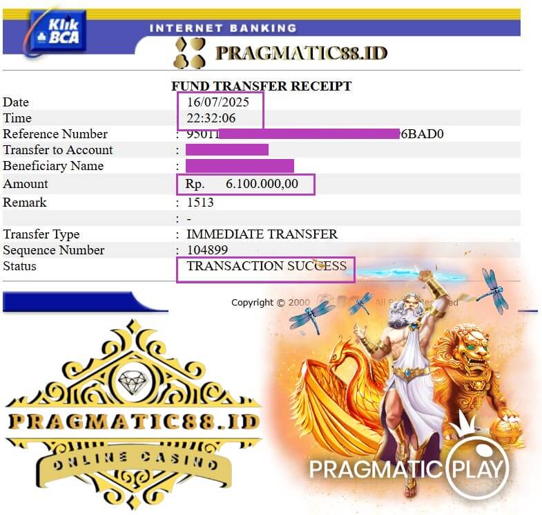 Bukti transfer bank kemenangan Sarah Lewis