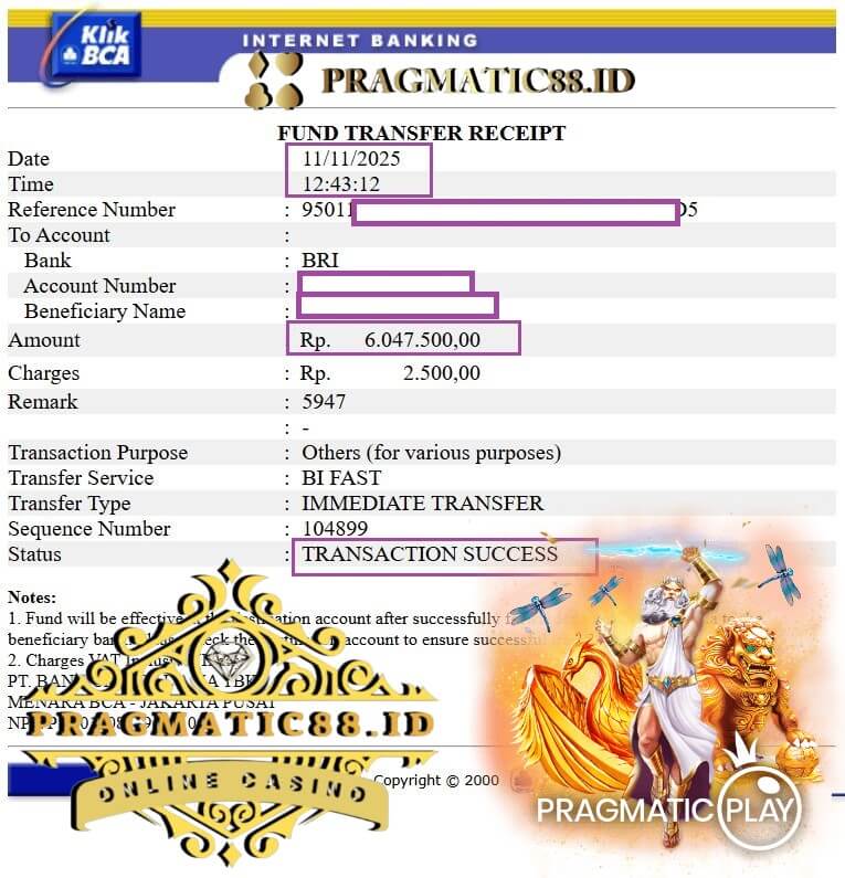 Slip transfer jackpot tengah malam