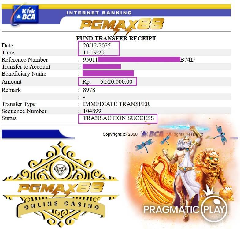 Slip transfer bank bukti payout dari grind slot malam itu