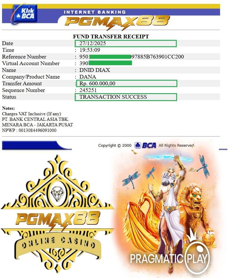 Bukti transfer jackpot slot ke rekening gue