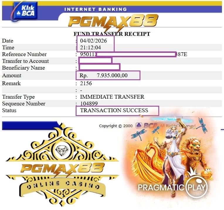 Bukti transfer kemenangan besar dari grind malam