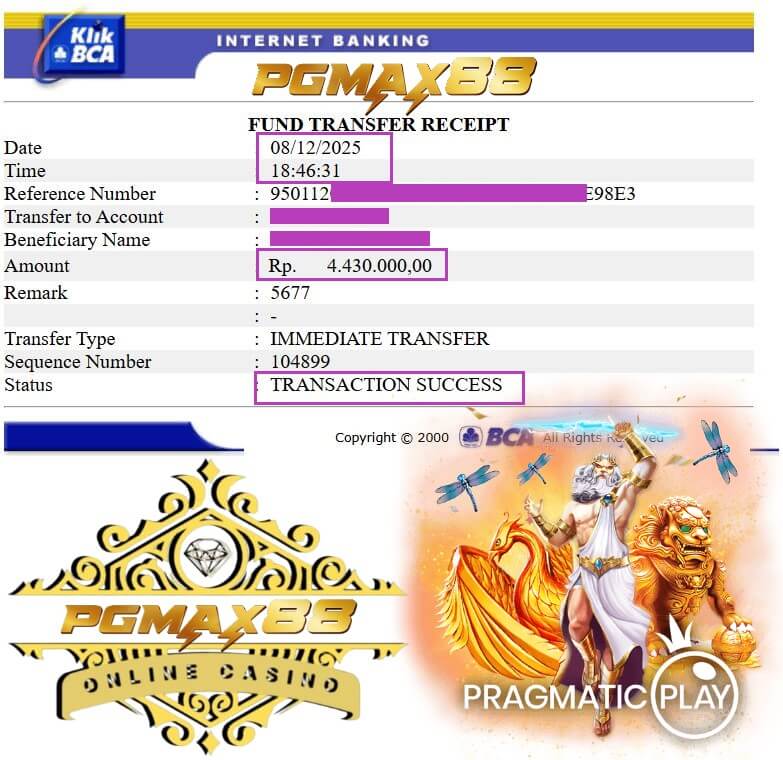 Bukti transfer bank dari kemenangan gila malam itu