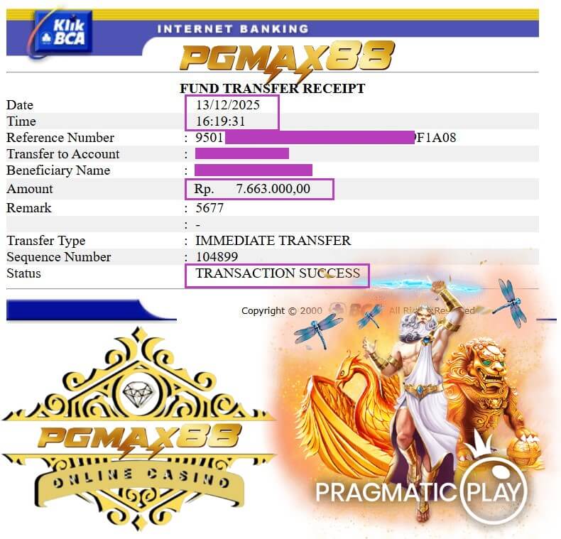 Slip transfer bank bukti kemenangan taruhan