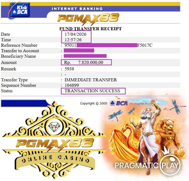 Bukti transfer jackpot gue, nominalnya bikin senyum lebar