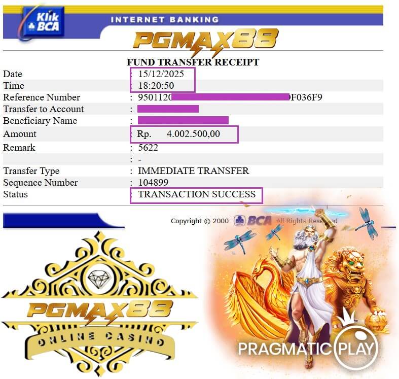 Bukti transfer kemenangan gue dari game malam itu