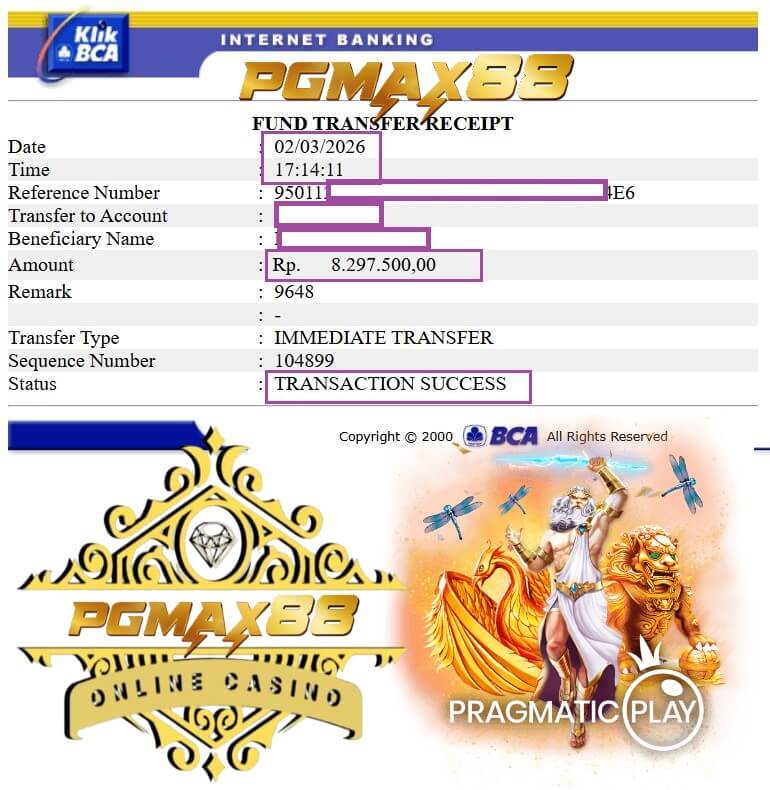 Bukti transfer jackpot slot malam itu