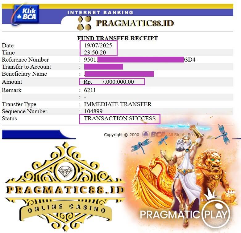 Bukti transfer kemenangan semalam