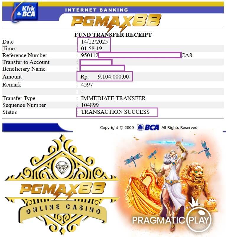 Bukti transfer payout dari game 918Kiss