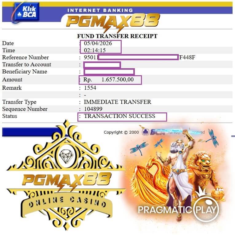 Slip transfer bank bukti kemenangan gue di NTC33