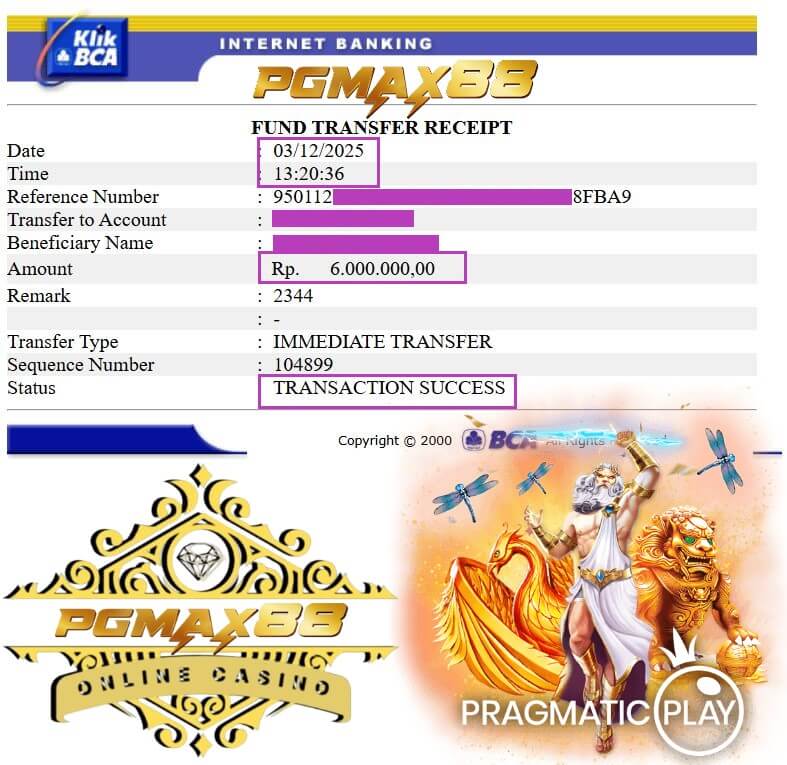 Slip transfer bank bukti kemenangan gue dari Live22