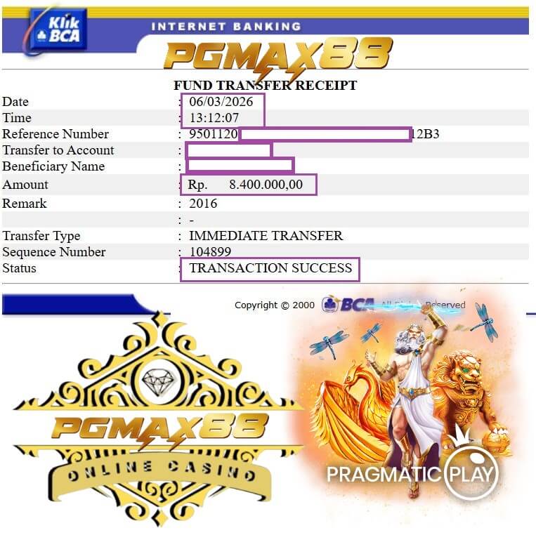 Slip transfer bukti kemenangan gue di game