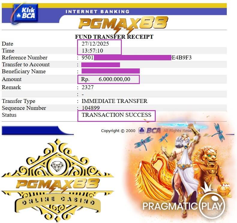 Bukti transfer jackpot Mega888 ke rekening bank