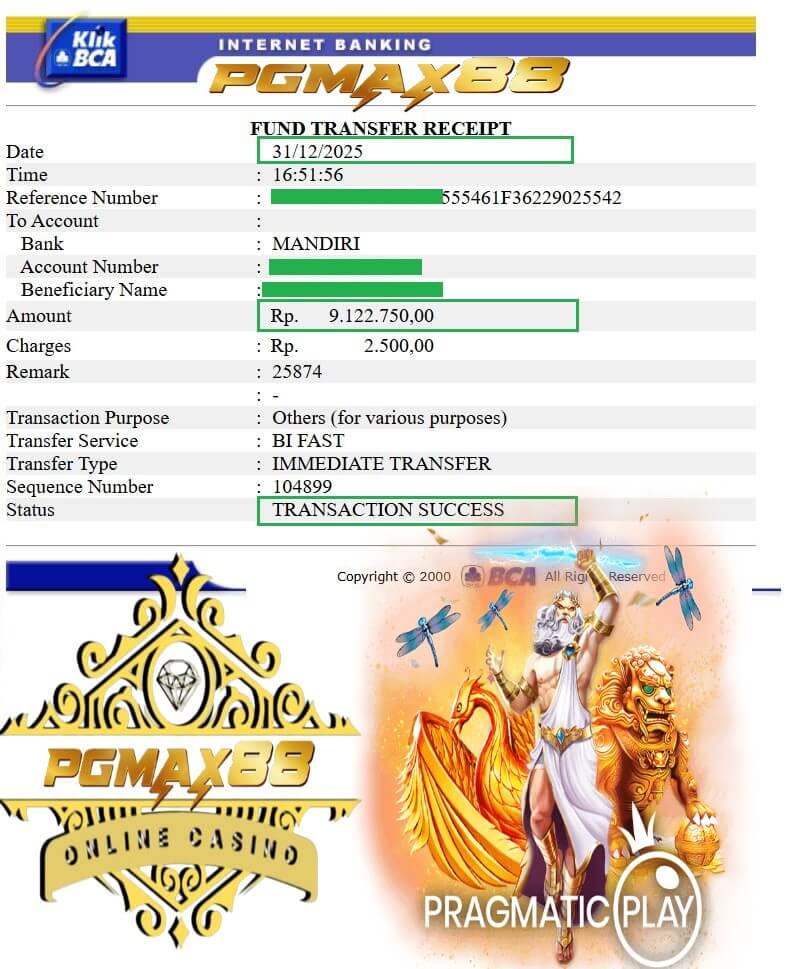 Bukti transfer kemenangan gue dari LPE88