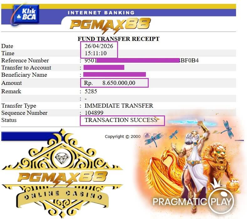 Bukti transfer kemenangan gue, lansung ke rekening