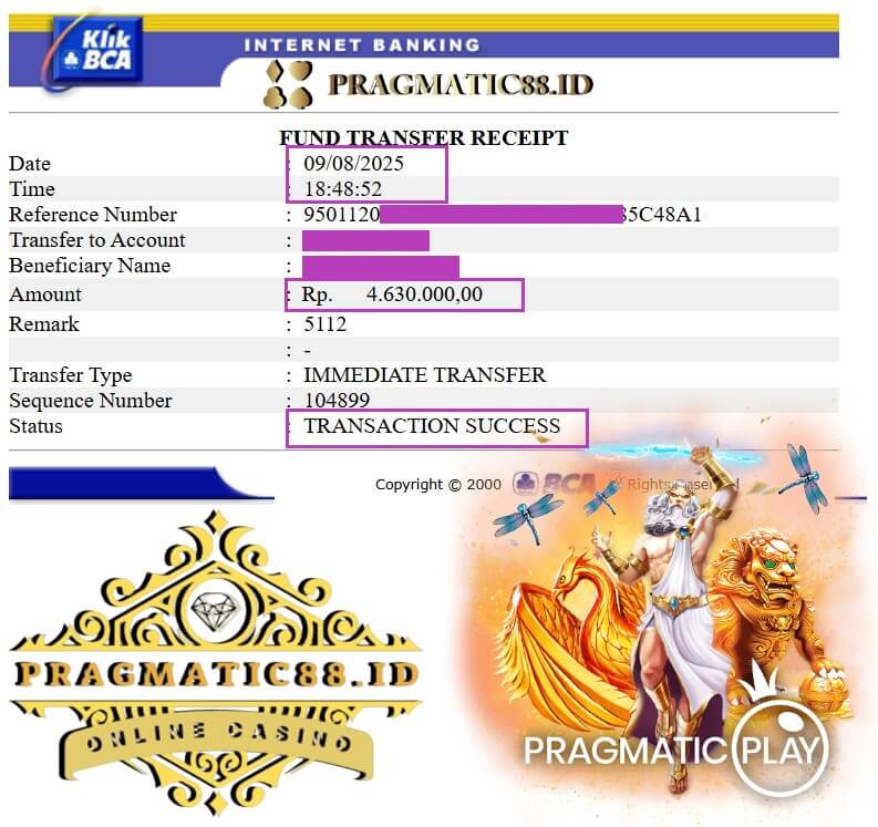 Bukti transfer kemenangan gue